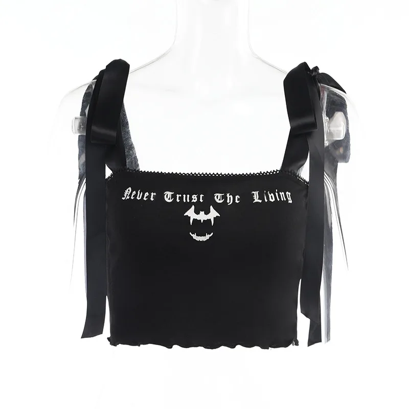 AltGirl Gótikus Fekete Grunge Camis Nők Streetwear Harajuku Vintage Betűkkel Nyomtatott Csipke Termés Tartály Tetejét Y2k Emo Alt Ruhák Kép 5