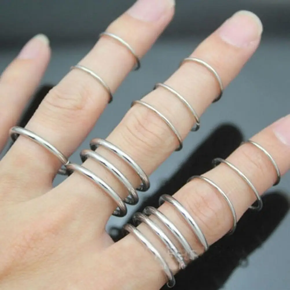 16Pcs Egyszerű Vékony Gyűrűk Sima, Jól Kör, Gyűrű, Kis Csülök Midi Ujj Gyűrű Női Ékszerek Kép 5