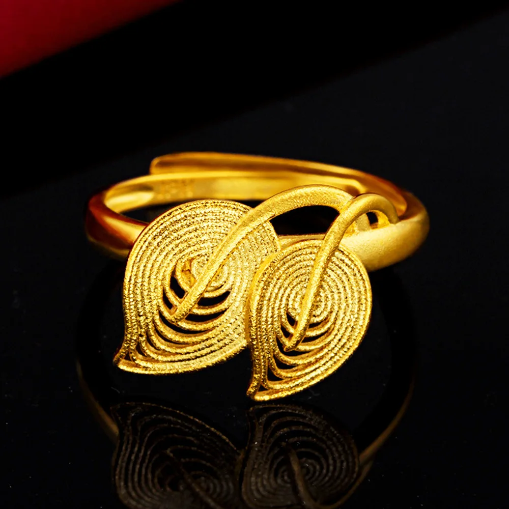 24 karátos Arany Színű Sodrott Gyönyörű szerelmes hölgy hurok Geometriai Gyűrűk Nők Minimalista esküvői Gyűrű Klasszikus Indiai ujját, Ékszerek Kép 5