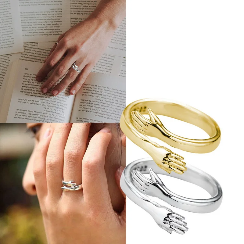 Klasszikus Pár Gyűrűk Szeretet Ölelés Ujj Gyűrű A Nők a Férfiak Eljegyzési Ékszert Állítható Nyílt Esküvői Gyűrű, Valentin Nap Kép 5