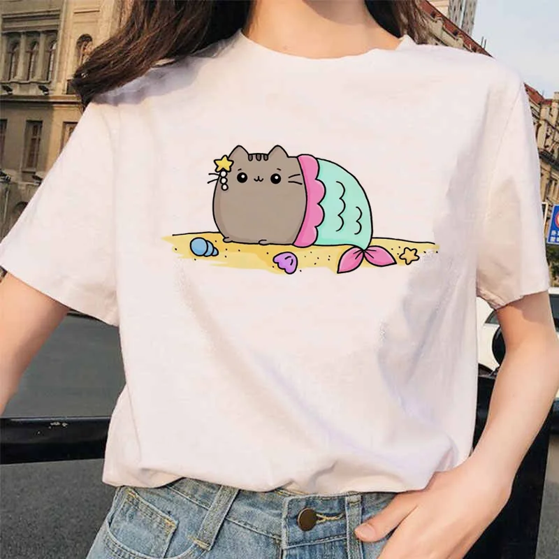 Női póló kawayi aranyos macska grafikus rajzfilm nyomtatási harajuku divat túlméretezett póló sumemr felsők női ruhában Kép 5