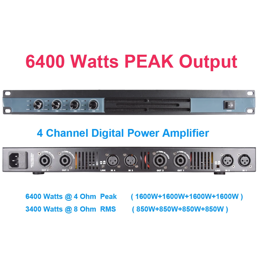 MiCWL 6400W Digitális Erősítő 4 Csatornás 5200 W 2 hálózati Változatok Hangszóró PreAMPs AMP Kék Narancs Kép 5