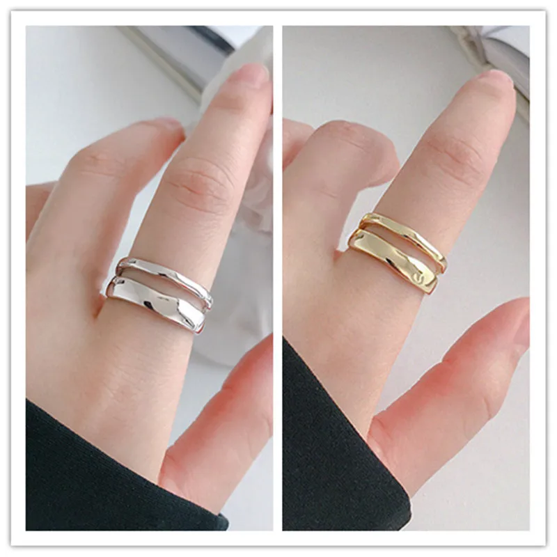 Egyszerű Stílusú Ezüst Színű Geometriai Szabálytalan Gyűrűk Nők Ajándékok Nagy Állítható Ujj Gyűrű Kép 5