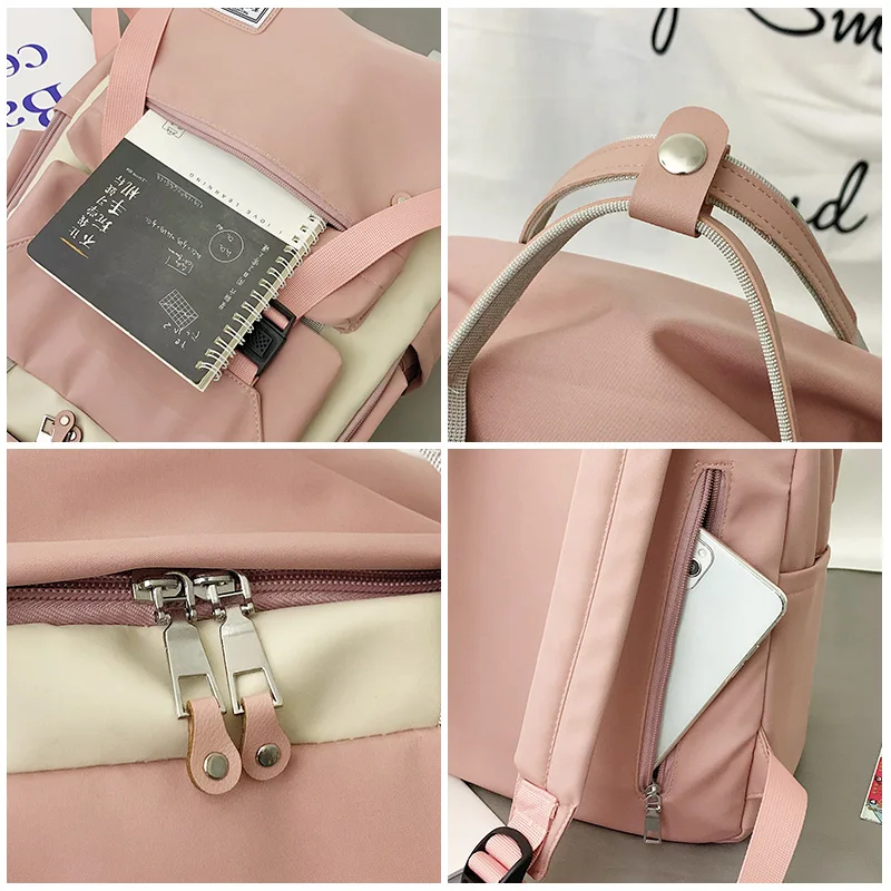 Többfunkciós kontraszt színű hátizsák, női Főiskolai stílus nagy kapacitású laptop táska Diáklány egy-vállon hordozható táska Kép 5