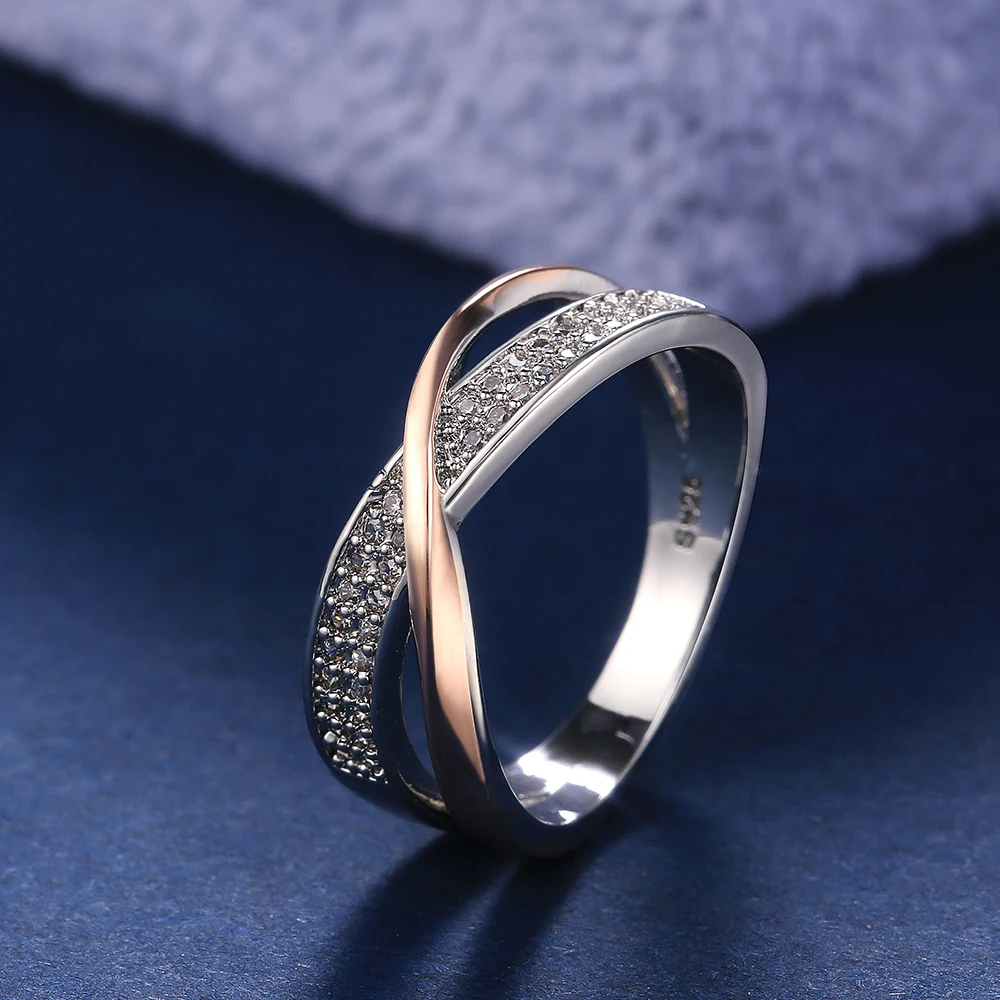 Huitan Legújabb Friss, Két tónusú X Alakú Kereszt Gyűrű Női Trendi Esküvői Ékszerek Káprázatos CZ Kő Nagy Modern Gyűrűk Anillos Kép 5