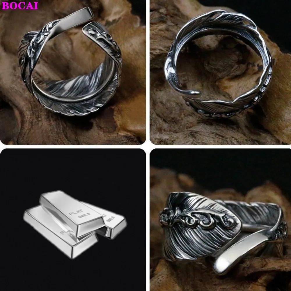 BOCAI S925 Sterling Ezüst Nyitó Gyűrű a Férfiak, mind a Nők 2021 Új Divat Pihe Fű Kezét Díszek Tiszta schuster szállás Ékszerek Kép 5