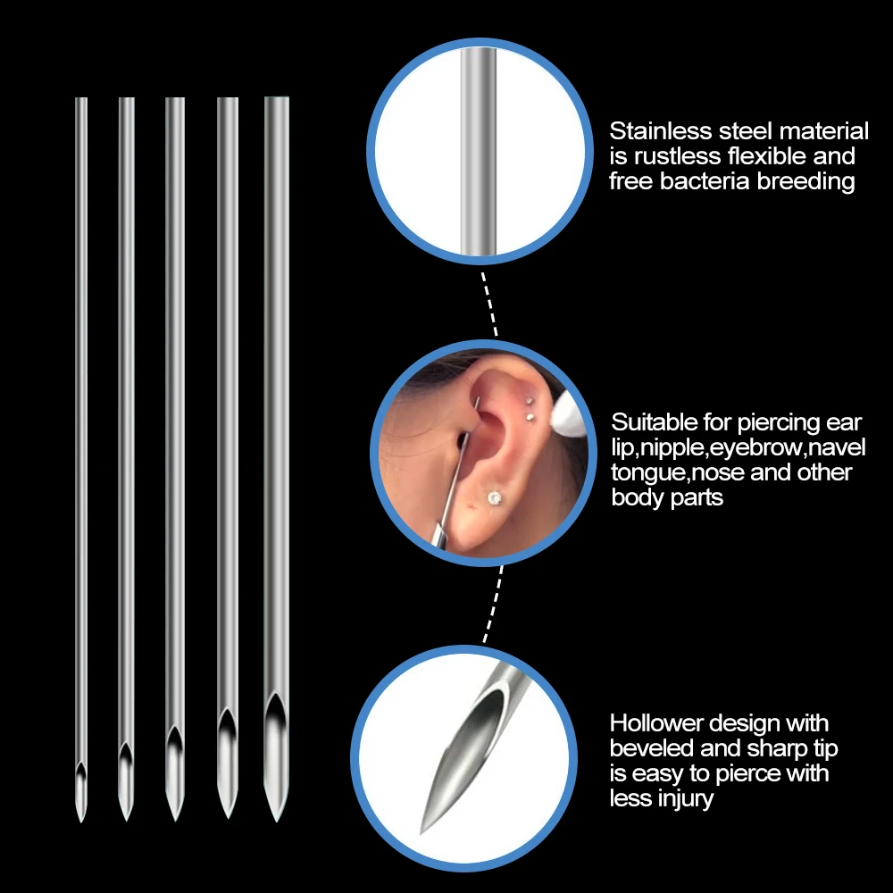 100 Fül-Orr Piercing Tűk testékszerek Tűk Válogatott Body Art Piercing Tűk Eszköz a Tetoválás, Piercing Kellékek Kép 5