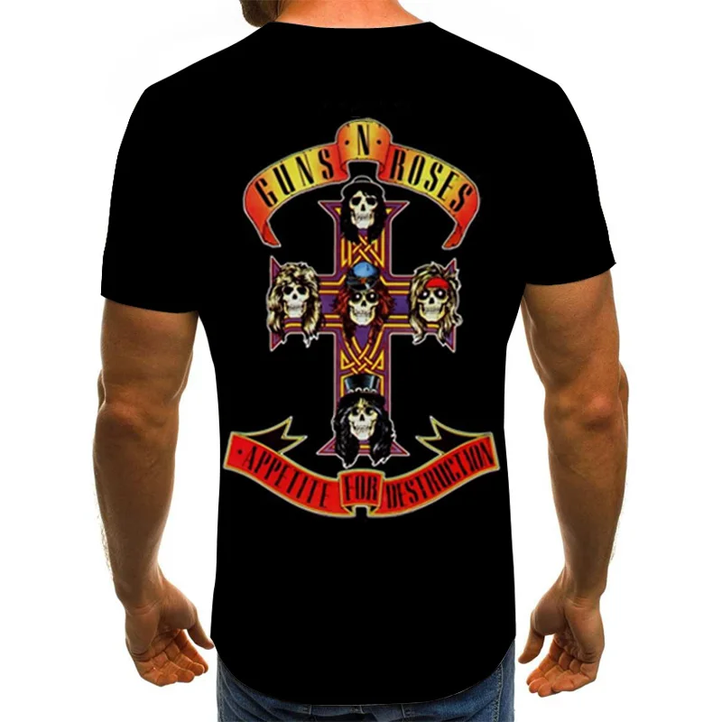 Új Divat a Punk Póló Guns N Roses Póló Férfi Fekete Tshirt Heavy Metal Maximum 3D Fegyvert Rose Nyomtatási Ruha, Hip-Hop, Pólók S-5XL Kép 5
