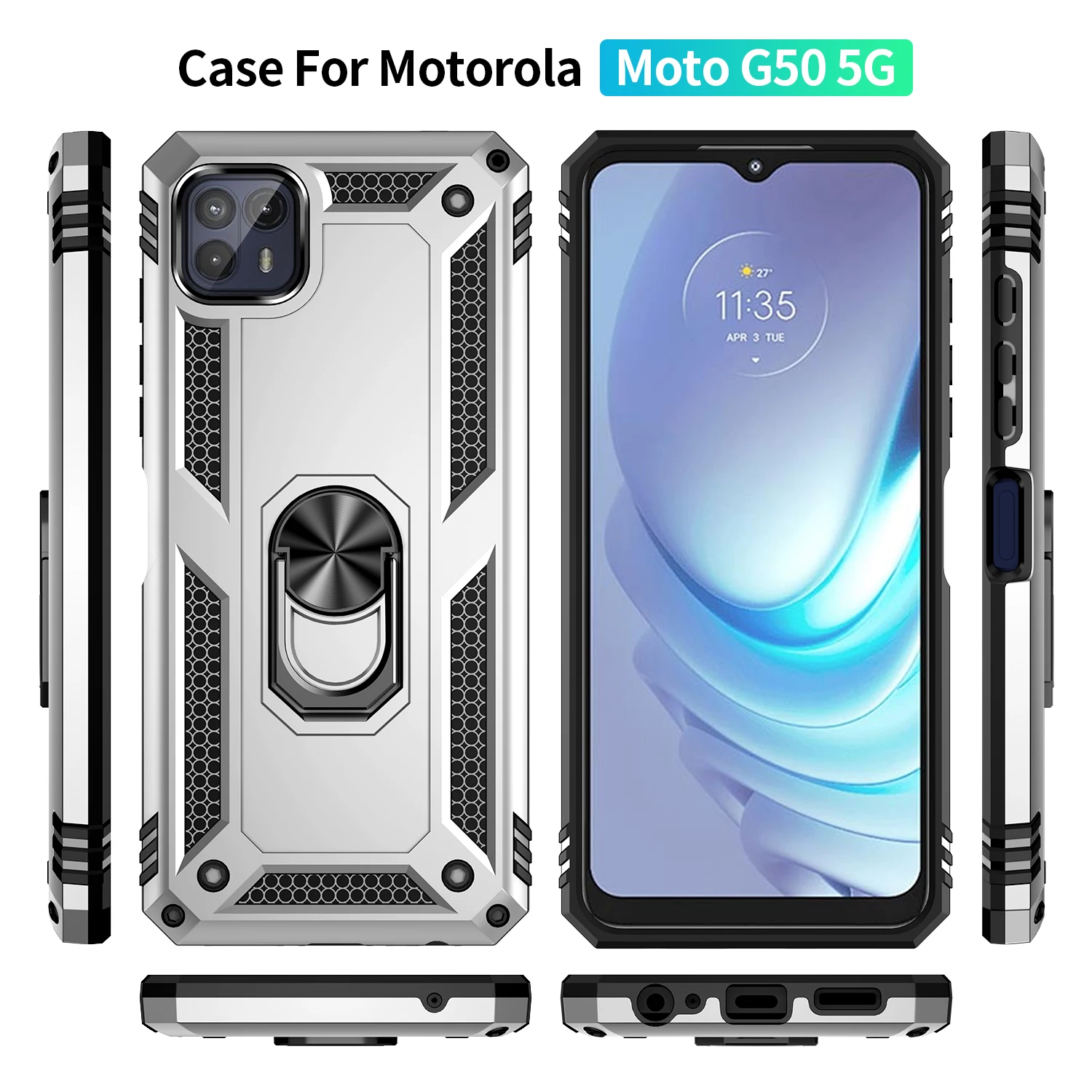 A Motorola Moto G50 5G G60 Szélén 2021 G100 hátlapot Capa Ütésálló Esetben Masszív Katonai Páncél Mágneses Gyűrűt tartó Állvány Kép 5