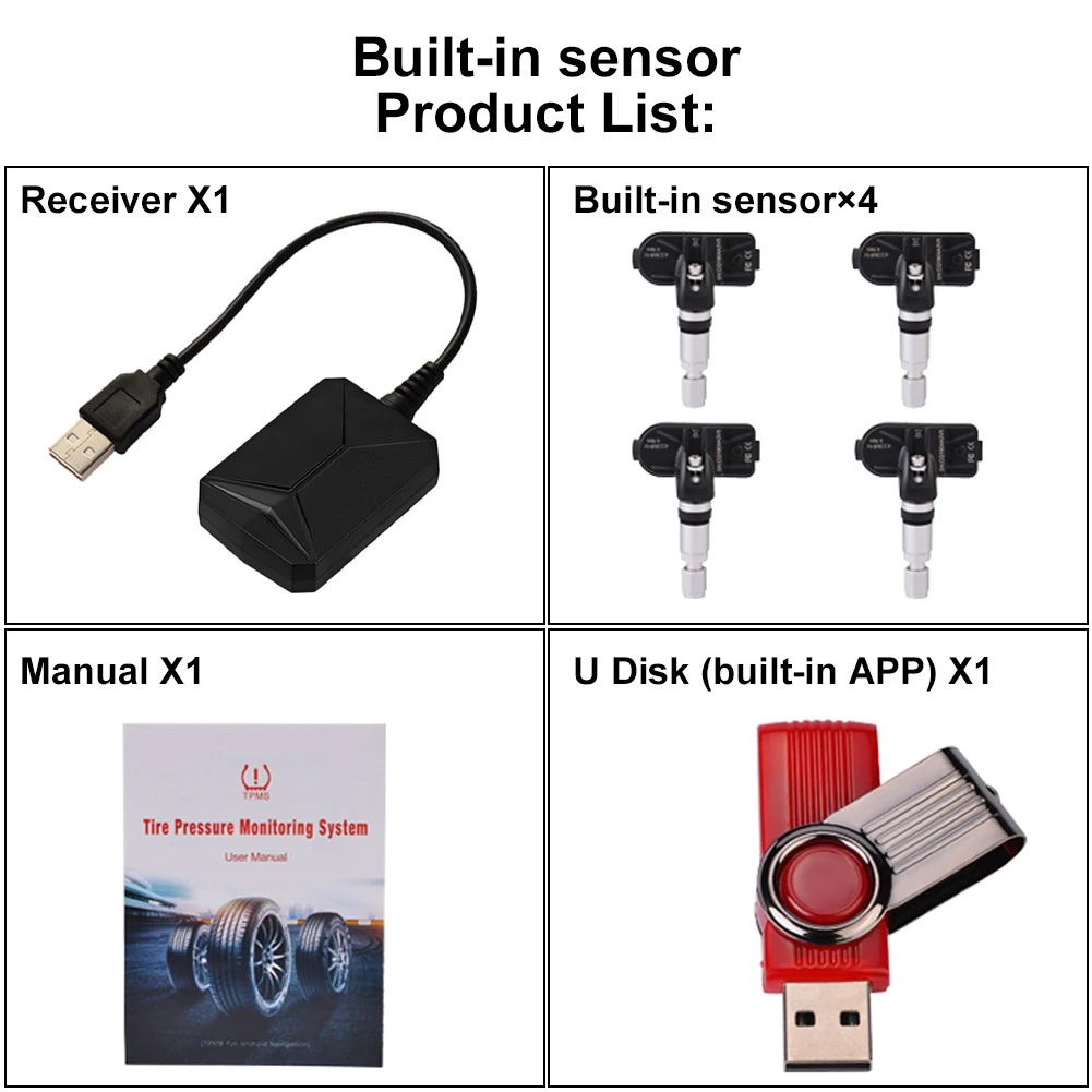 Keréknyomás Ellenőrző Rendszer USB TPMS Gumiabroncs Nyomás Temperatue Monitor Külső/Belső Érzékelők Android Autó Hifi Kép 5