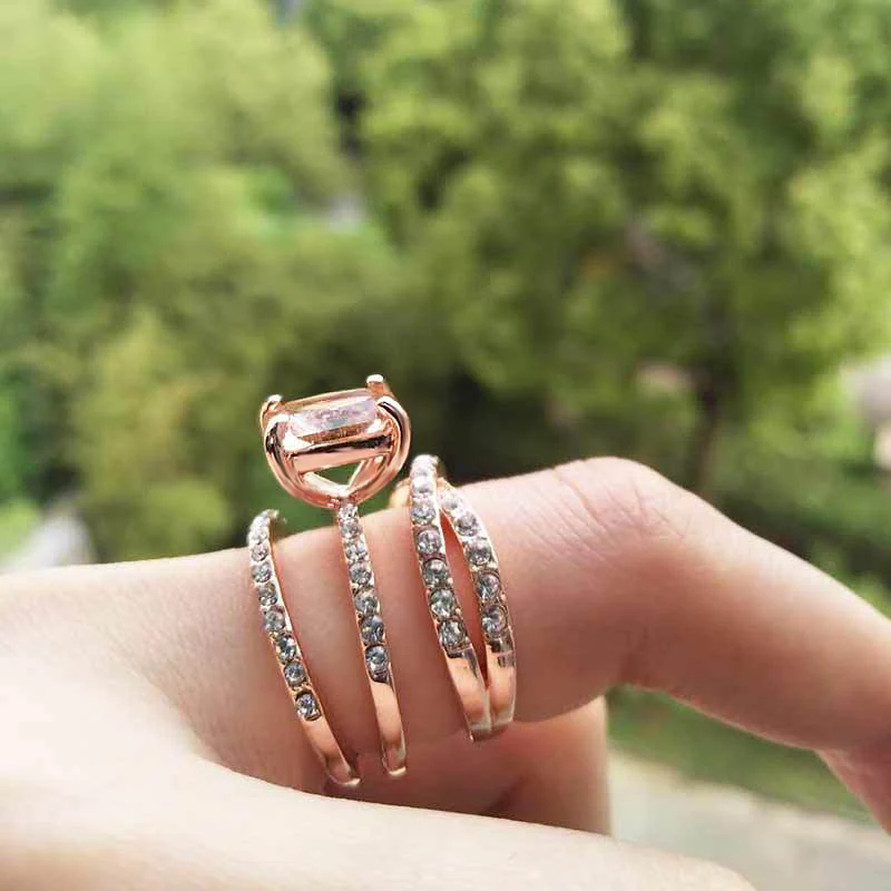 USTAR Tér Pezsgő Cirkónia Esküvői Gyűrű a nők Csillogó Kristályok Ujját, Eljegyzési Gyűrűk, Női ékszerek, ajándék Judit Kép 5