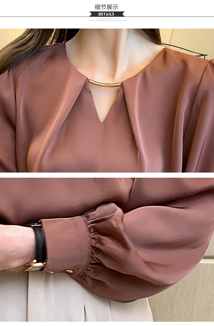 Divatos temperamentum női hosszú ujjú póló 2021 tavaszi, őszi chiffon-ing francia V-nyakú blúz, női ruha Kép 5