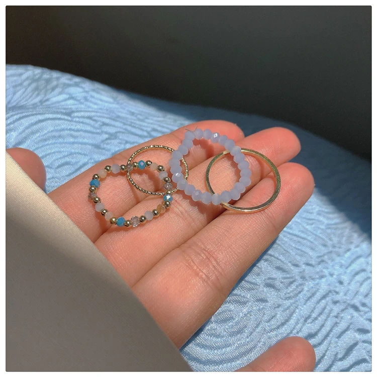 HUANZHI 2020 Új koreai Trendi Átlátszó Geometria Gyanta 3pcs/set Gyöngy Gyöngy Gyűrű a Nők, Lányok Egyszerű Ékszerek, Ajándékok Kép 5
