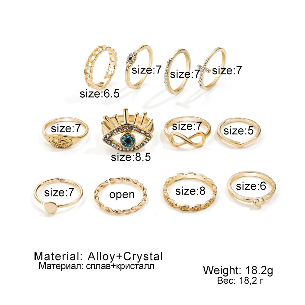Bohém Gyűrűk Szerpentin Démon Szeme Csillag Geometria Lánc Arany Színű Könnyűfém Gyűrű Készlet Személyiség Lady Esküvői Ékszerek 2021 Kép 5