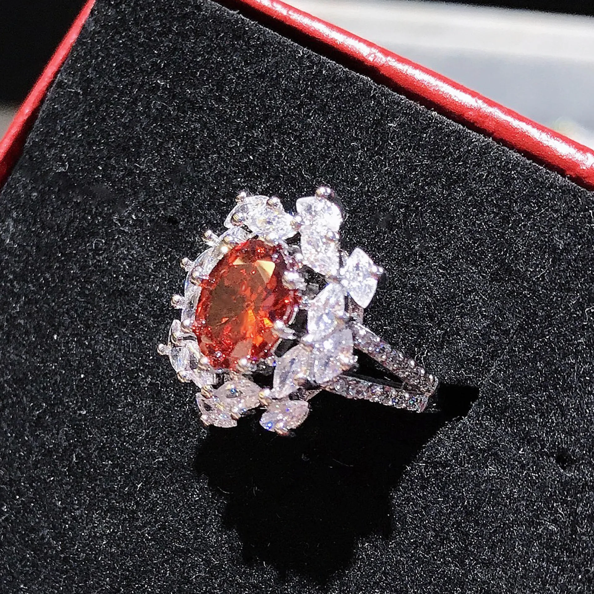 Új Ezüst Divat Fény Luxus Szimuláció Narancs-vörös Turmalin Színű, Kincs, Drágakő, Állítható Gyűrű a Nők Jól Ékszer Ajándék Kép 5