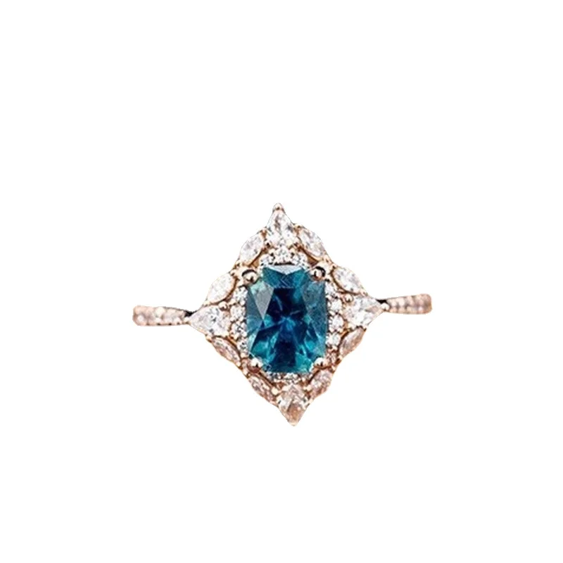 Gyönyörű kék drágakő, gyémánt, születésnapi évforduló ajándék Női Gyűrű Kép 5