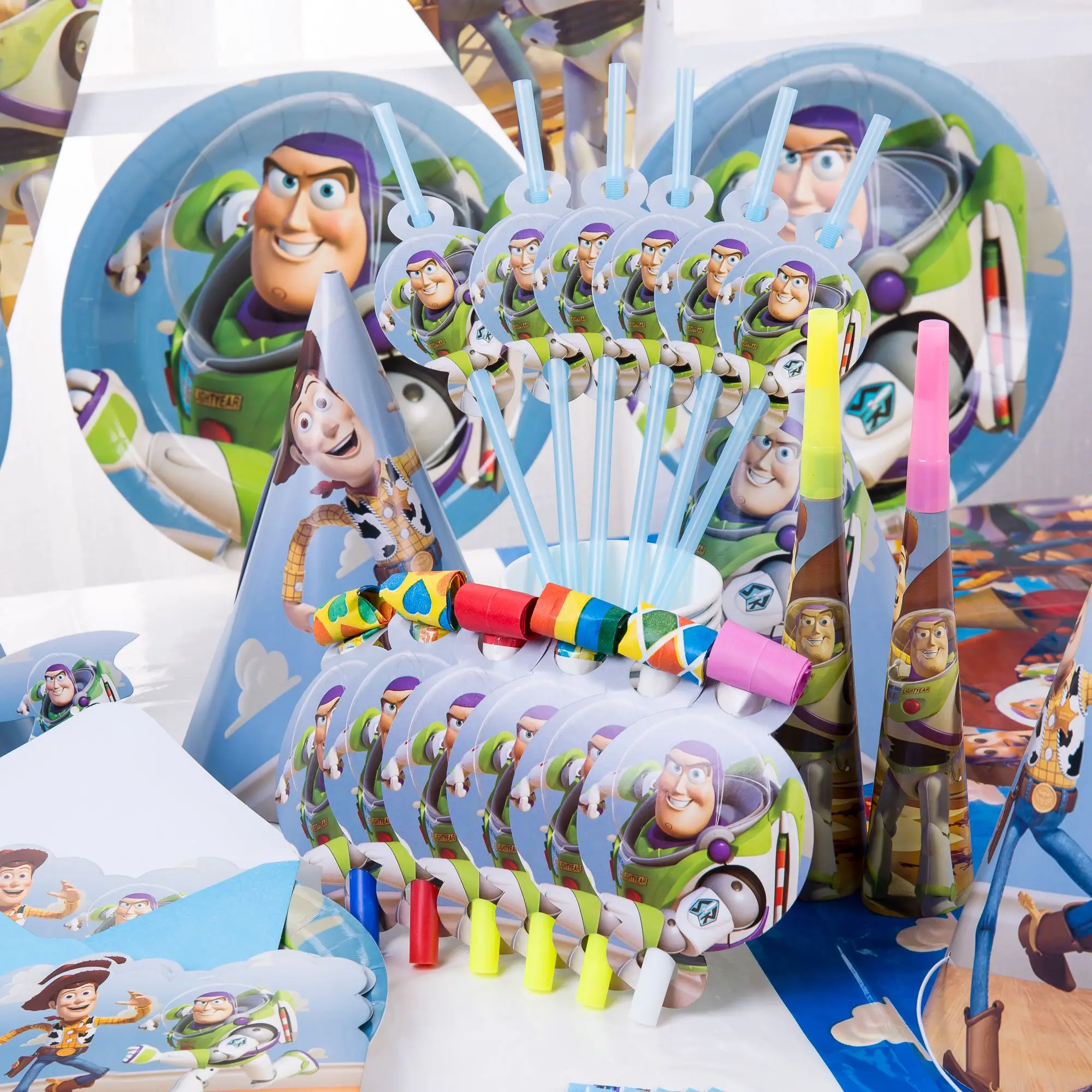 Toy story disney témájú party dekoráció, 6 fő poharak, tányérok ， zászló, szalvéta，baba zuhany, szívószál，szülinapi parti dekoráció Kép 5