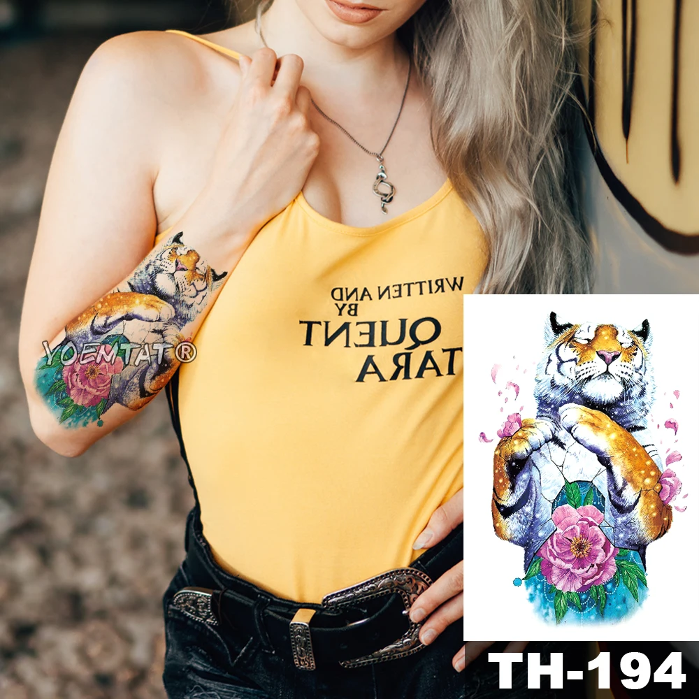 Vízálló Ideiglenes Tetoválás Matrica Akvarell tigris dzsungel minta állatok a Víz Transzfer body art flash hamis tetoválás Kép 5