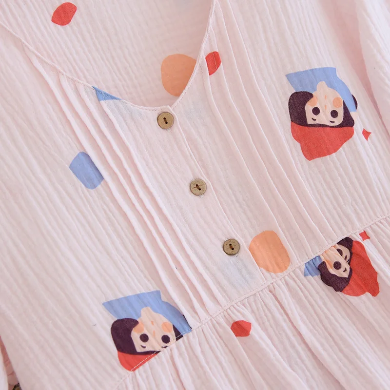 Japán 2021 új stílus női nyári rövid ujjú 100% pamut krepp ruhával haza szolgáltatás rózsaszín, egy darabból hálóingre édes szoknya Kép 5