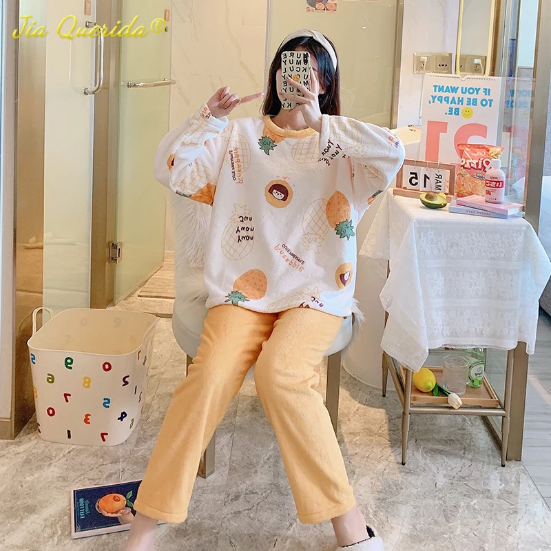 Aranyos Pizsama koreai, Japán, Kínai, Ázsiai Méret Pizsama Női Téli Hálóruha Hosszú, Fekete Medve Nyomtatás Ifjúsági Lány Pizsama Új Kép 5