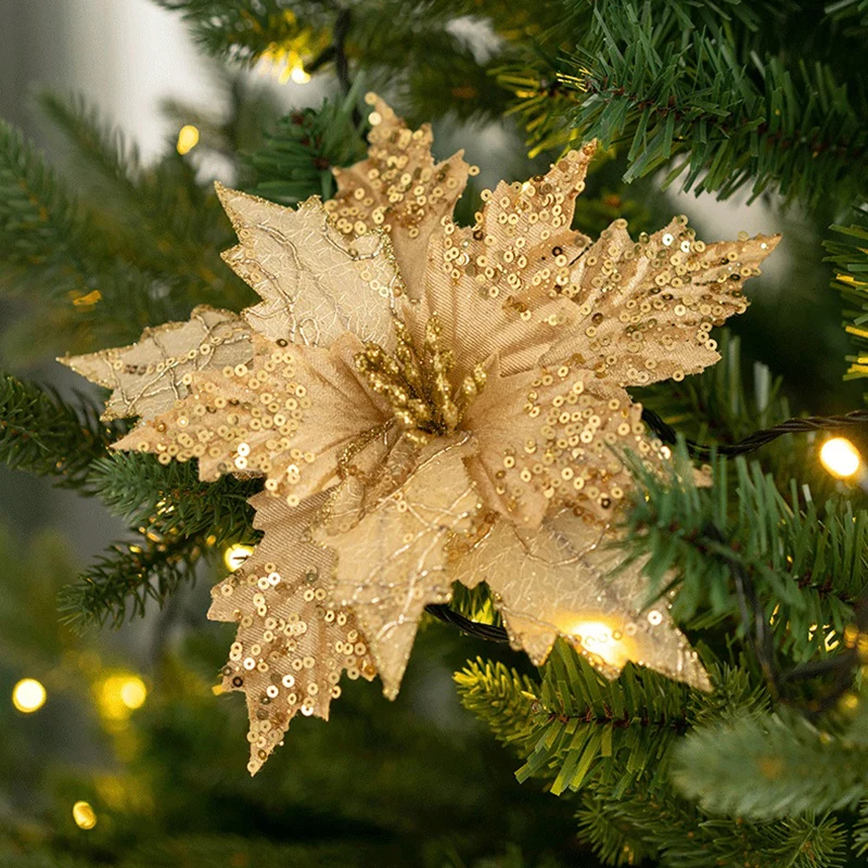 Virágok a karácsonyfa Dekoráció Mesterséges Virág Dísz, Fém Szár DIY Haza Esküvői Xmas Party Dekoráció Kép 5