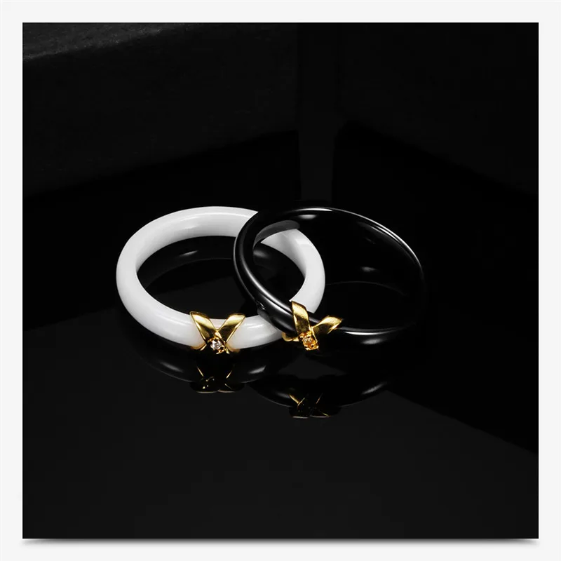 Koreai Divat A Fekete-Fehér Kristály Pár Gyűrűk Egyszerűség Geometria Arany Gyűrű Női Ékszerek 2020-As Új Kép 5