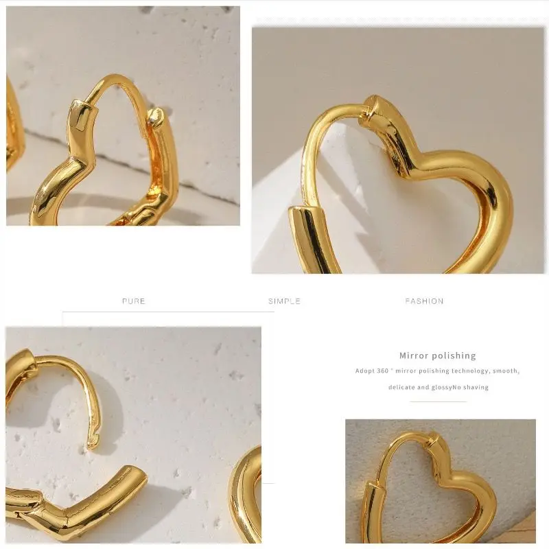 RUI JIA ALKONYAT-Európai, illetve Amerikai Kis Édes Női Fülbevaló 18K Arany Szerelmes Szív alakú Üreges Egyszerű Fülbevaló Valentin Ajándék Kép 5