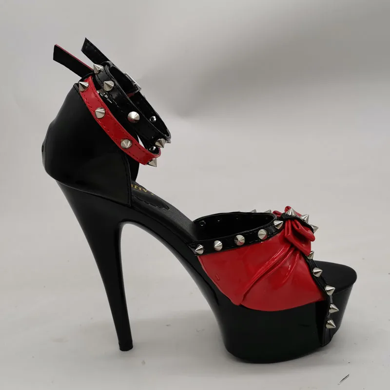 LAIJIANJINXIA Új stílus Nők Sandlas szegecs díszíti 15CM magas sarkú cipő szexi modell-t platform cipő rúdtánc cipő Kép 5