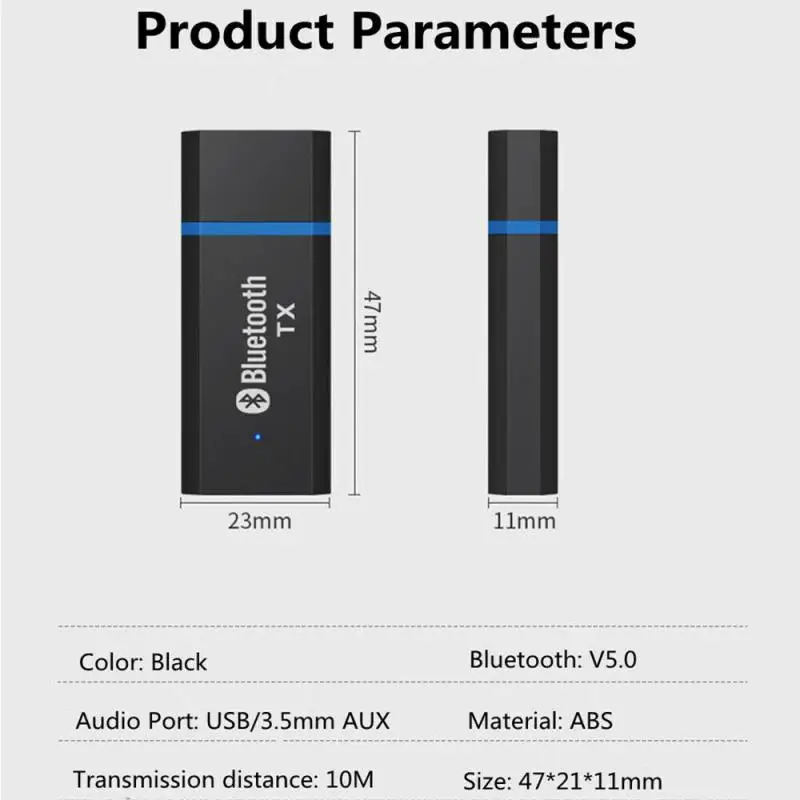 2021 Új 5.0-S Audio Receiver Adó Mini Sztereó AUX USB, 3,5 mm-es Jack A TV-készülék PC Fejhallgató Autó Vezeték nélküli Adapter Fekete Nagykereskedelmi Kép 5