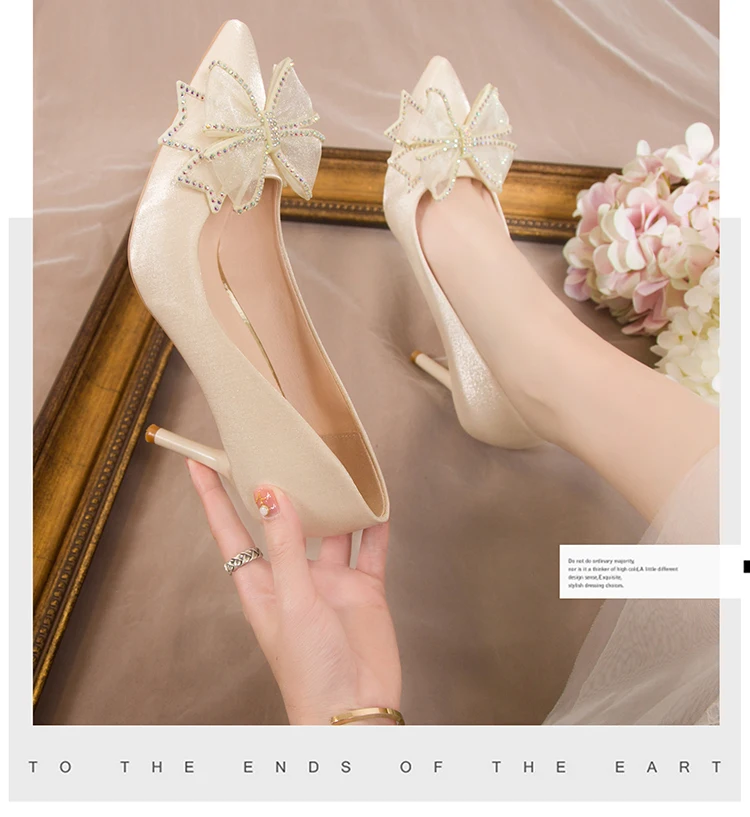 HKXN Női 6cm Magas Sarkú cipő Divat Esküvői Bankett Ruha Női Magas Sarkú Íj Csomót, Menyasszony, Koszorúslány Cipők 2021 Sztriptíz táncos Tűsarok Kép 5