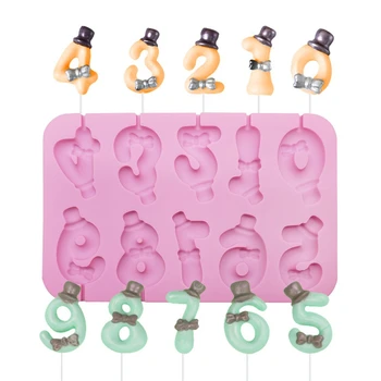 0-9 Számok Szilikon Lollipop Penész DIY 3D csokoládéáru Íj Kalap Fox Rose Gyertya Penész Születésnapi Torta Díszítő Eszközök 1