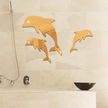1 Készlet Fali Tükör, Akril Matrica, 3D Aranyos Delfin Kombináció Tükör Hatását, Fali Matrica, Matrica lakberendezés Fürdőszoba Matricák