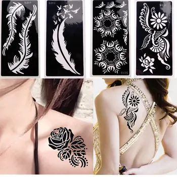 1 Lemez, Fekete Virág Stílus Henna Stencil Body Art Ideiglenes Tetoválás Matrica Papír Vízálló szexi lányok modell tetoválás, kar, láb