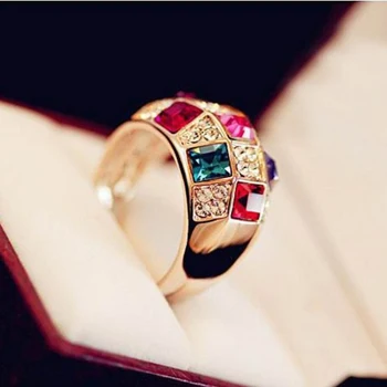 1 színes luxus kristály női bankett ruha, gyűrű, gyűrűk