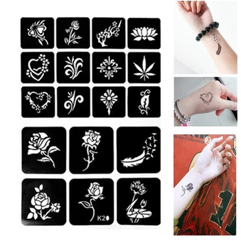 1 Állítsa a Henna Tetoválás Stencil Virág Üreges Ki Csillám Tetoválás Stencil Festés Pochoirs Pour Peinture Airbrush Tetoválás Minta