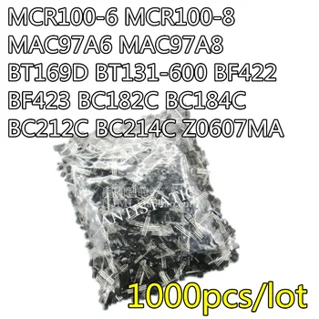 1000pcs/sok MCR100-6 MCR100-8 MAC97A6 MAC97A8 BT169D BT131-600 BF422 BF423 BC182C BC184C BC212C BC214C Z0607MA trióda TO-92 1