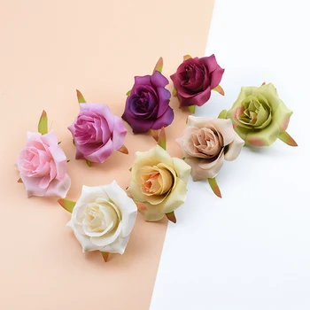10db 6CM Selyem Rózsa Fejét Díszítő Esküvői lakberendezési Kiegészítők Diy Karácsonyi Koszorú Hamis Növények Mesterséges Virágok