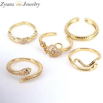 10DB, Csehország Arany színű Szív Kígyó Gyűrű Esküvői Micro Egyengetni Gyűrű A Nők koreai Stílus Geometriai Gyűrű Ékszer 1