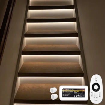 16 Lépéseket Fényes Fehér 4000K 0,5 M LED Szalag világítás lépcső a Mozgásérzékelő vezeték nélküli dimmer-Plug and Play 1