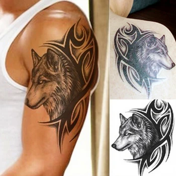 1db férfiak nők Átutalás Víz Vízálló hamis Ideiglenes farkas Tetoválás matrica flash divat a tetoválás