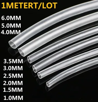 1Meter 2:1, Átlátszó Clear1mm 2 mm 2.5 mm 3 mm 3.5 mm 4mm 5mm 6mm Hő zsugorcső Ultra vékony Cső Kábel Ujjú Drót
