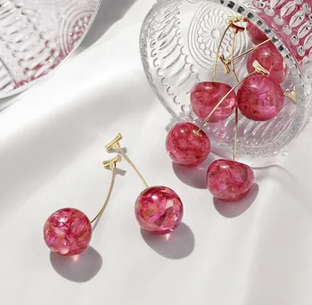 1Pair 2020-as Nyári Aranyos Gyümölcs Fülbevaló Japán Elegáns Cseresznye Száraz Virág Hosszú Fityeg Csepp Fülbevaló Parti Ékszer Ajándék