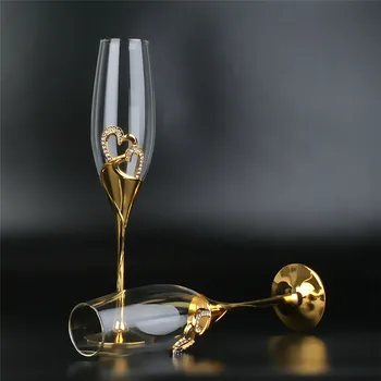 2 db Esküvői Kristály Pezsgős Pohár Készlet Fuvola Szemüveg Üveg Bor Esküvői Ajándék Szemüveg Arany Pezsgős pohár 201-300 ML 1