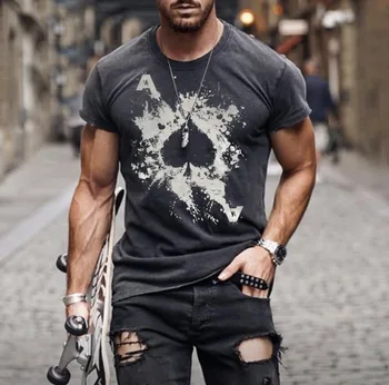 2021-Európai, illetve Amerikai új férfi póló kártya 3D-s nyomtatási kerek nyakú, rövid ujjú street trend T-shirt