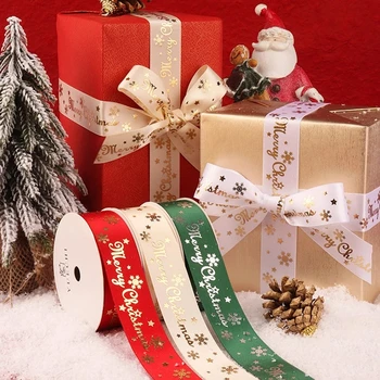 2022 Poliészter Nyomtatás Karácsonyi Dekoráció Grosgrain Szalagok DIY Navidad Xmas Party Dekoráció Csomagolás Kellékek Anyag Új Év 1
