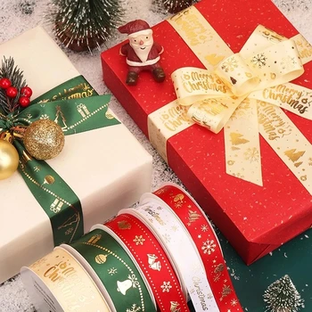 2022 Poliészter Nyomtatás Karácsonyi Dekoráció Grosgrain Szalagok DIY Navidad Xmas Party Dekoráció Csomagolás Kellékek Anyag Új Év 2