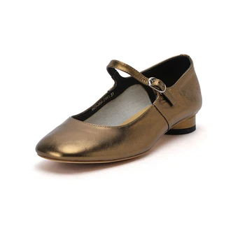 2022 új Női szivattyúk Természetes Bőr 22-24.5 cm-es marhabőr felső Szuper puha szögletes orr Mary Jane cipő teljes bőr arany cipő 2