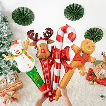 24inch Karácsonyi Lufi 2021 ÚJ Xmas Felfújható Stick Candy Cane Elk Mézeskalács Ember Hóember Tartja Lufi Buli Dekorok 1