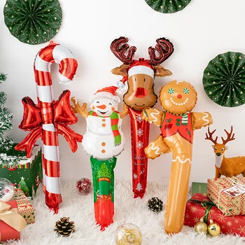 24inch Karácsonyi Lufi 2021 ÚJ Xmas Felfújható Stick Candy Cane Elk Mézeskalács Ember Hóember Tartja Lufi Buli Dekorok 2