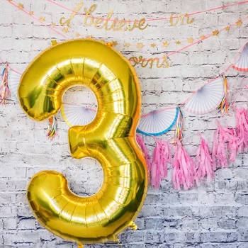32inch Fólia Szám Lufi Születésnapi Évforduló Dekoráció Arany Ezüst Szivárvány Digitális Hőlégballon Boldog Globos Party Kellékek